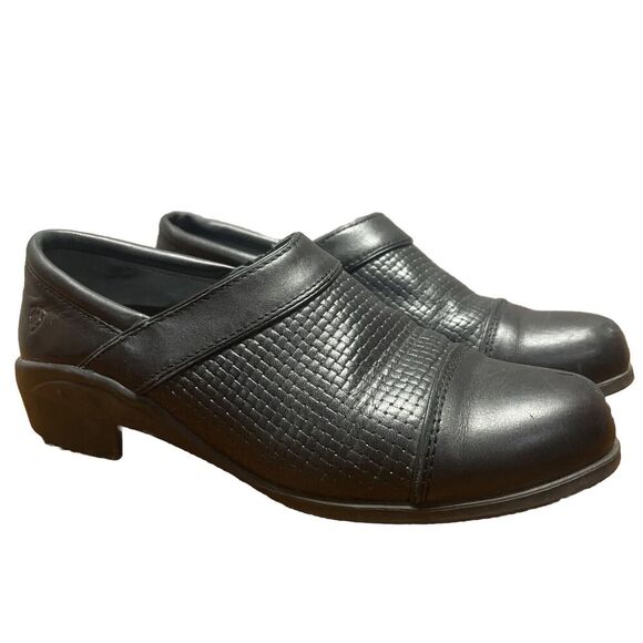 Ariat Womens Clogs Shoes Black Leather Heel Slip Ons (size 7.5B) Comfort Walking - Picture 1 of 12
